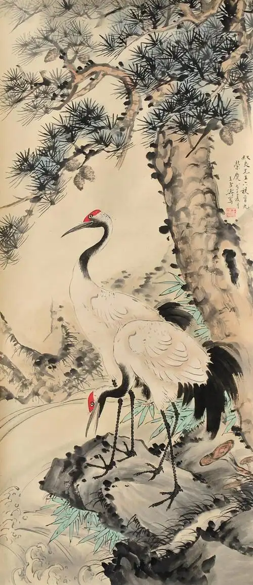 王雪涛仙鹤设色纸本立轴