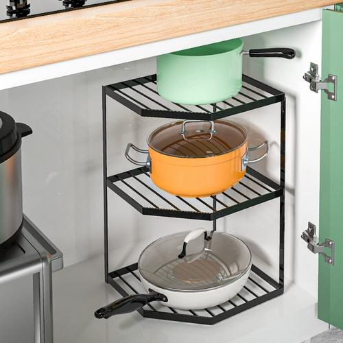 厨房置物架锅具收纳架家用下水槽台面收放锅架橱柜转角多层锅架子
