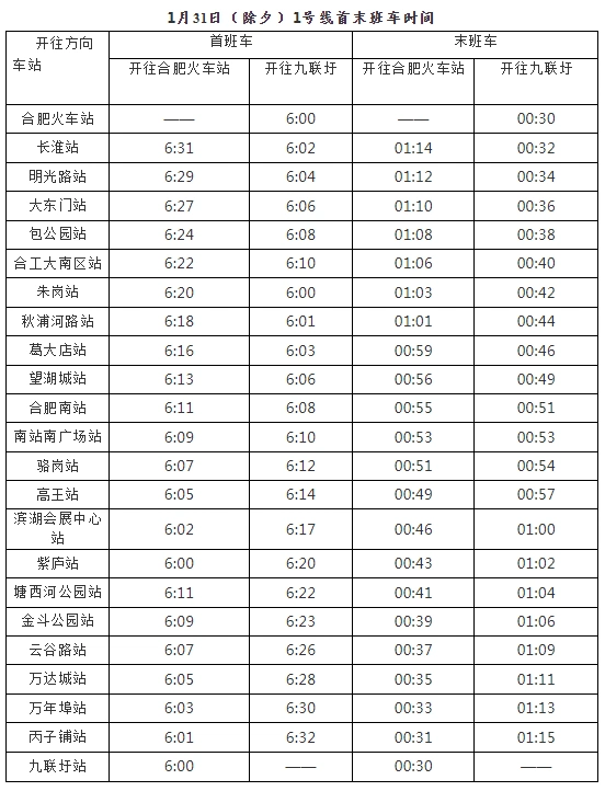 合肥地铁运营时间有变