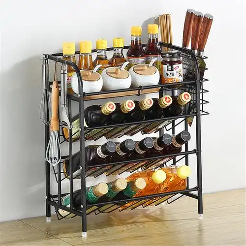 不锈钢厨房置物架落地式台面多层用品调料架子刀架厨房置物架