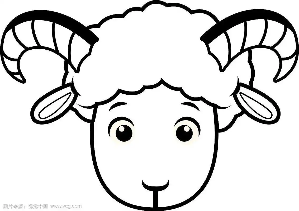 山羊头前视图卡通孤立在黑色和