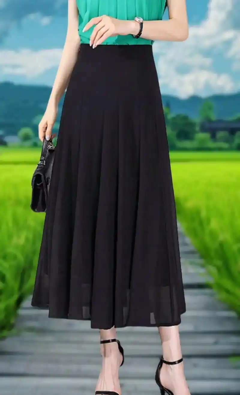 姊妹们;夏季雪纺半身裙百褶裙女2024新款高腰气质中长