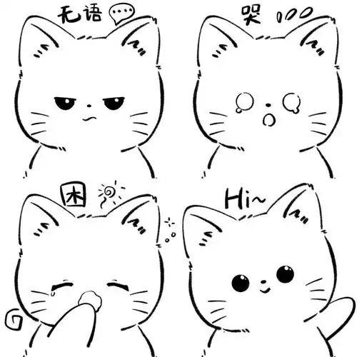 黑白简笔画之猫猫表情包丨手帐手绘素材贴纸