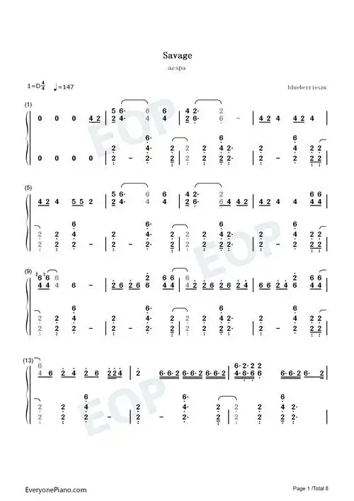 savage钢琴简谱-aespa演唱-看谱啦