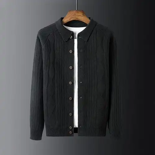 毛衣外套翻领宽松潮流针织衫新款纯色男士开衫男上衣休闲外穿线衫