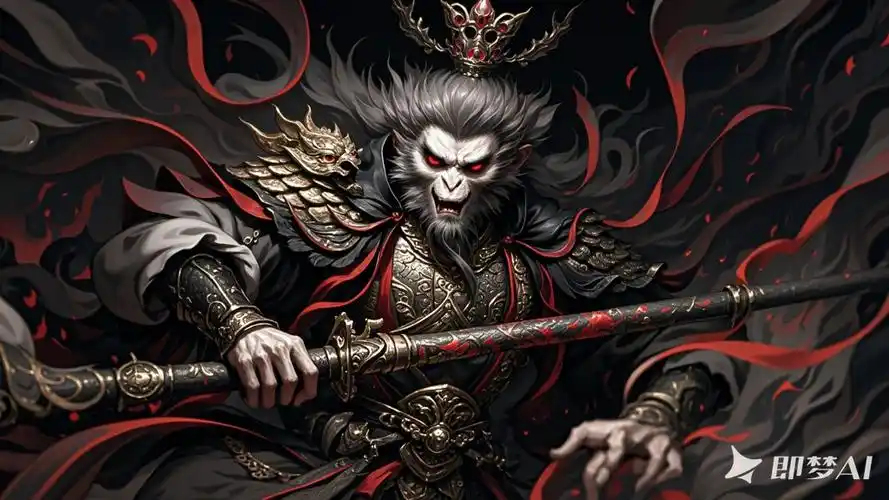 榕恩摩伈图 的想法: 暗黑孙悟空魔化恐怖怪诞ai绘画壁纸头像