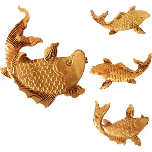 批发木雕工艺品摆件浮雕鱼雕刻装饰画墙鱼中式家具角花实木木贴花