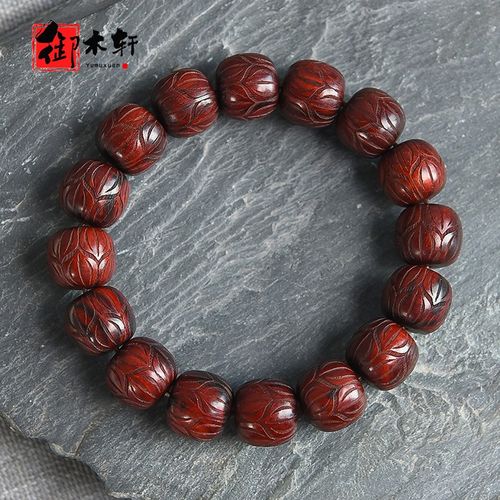 御木轩印度小叶紫檀对莲花苹果珠单圈手串男女佛珠手把送礼顺纹高油密