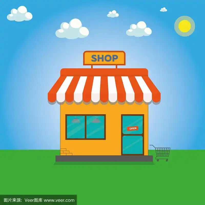 卡通商店建筑正面正面视图