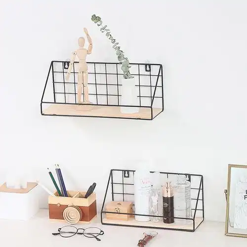 日式铁艺收纳整理墙上置物架打孔客厅整理架