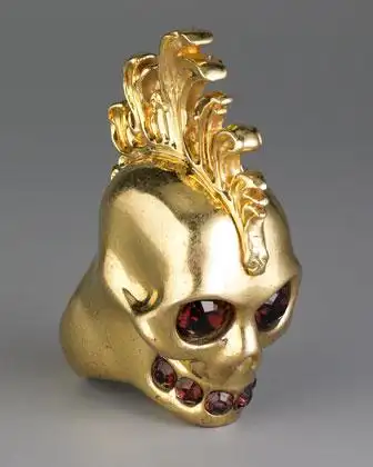 意大利代购 alexander mcqueen 朋克骷髅头水钻戒指