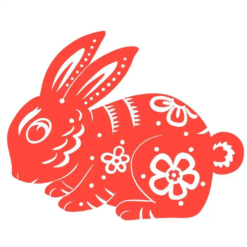 免抠素材|兔年新年创意红色兔子窗花剪纸 距离过年只有几天时间了