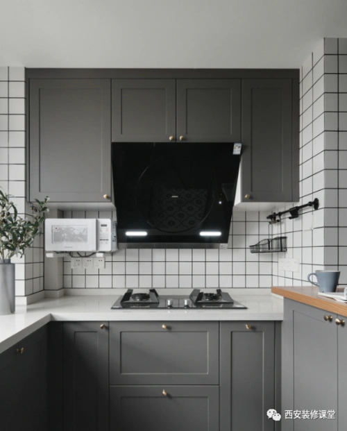 石材瓷砖 灰色橱柜 .