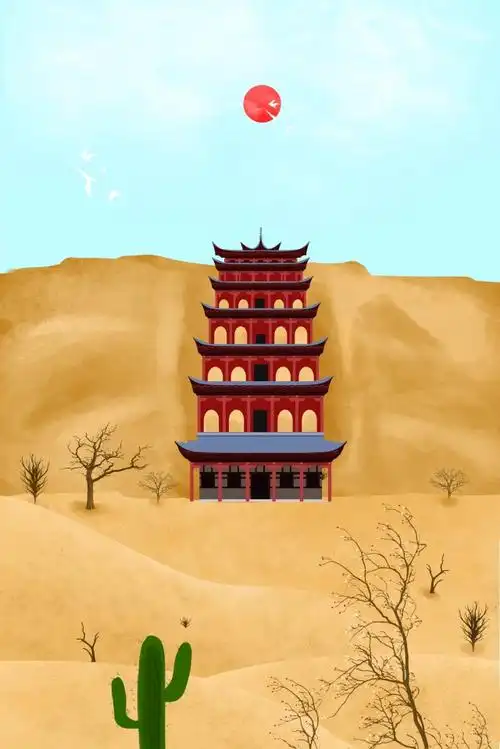 地标插图莫高窟石窟手绘 插画素材