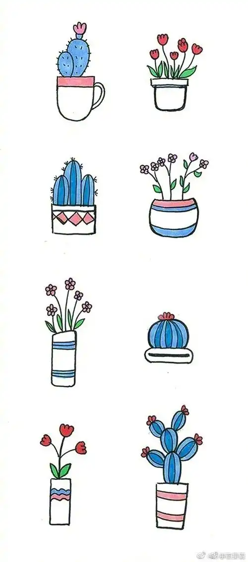 分享一波超可爱的简笔画盆栽,可以很简单