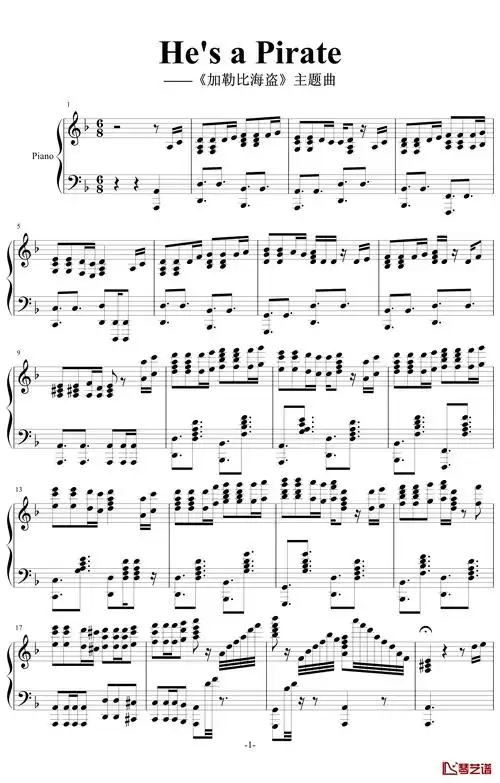 hes a pirate钢琴谱- jarrod radnich-电影《加勒比海盗》主题曲1