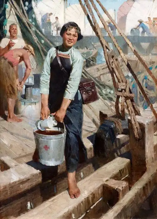 陈衍宁《渔港新医》1973年,油画/布面