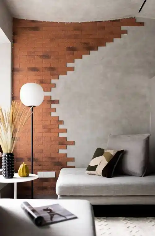 水泥灰的艺术漆半墙红砖利用山水的元素来装点新房