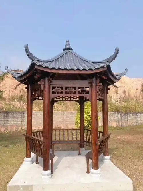 公园防腐木六角凉亭古建筑凌欧室外庭院古建木亭子六角形款式