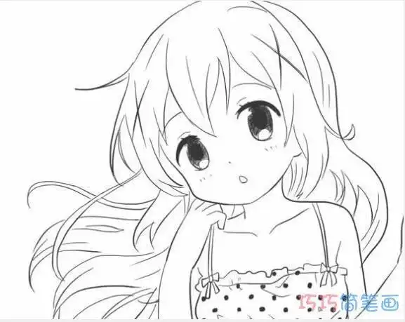 笔画女生黑白色动漫少女简笔画的画法步骤教程画漫画少女怎么画简笔画