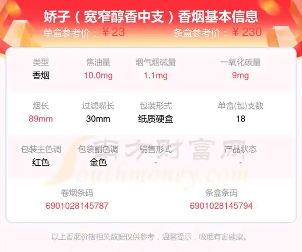 2024年娇子(宽窄醇香中支)香烟价格表(多少钱一包)