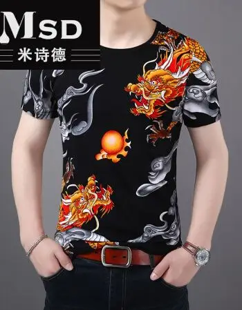 古惑仔男装霸气龙纹身印花兄弟装上衣小衫个性体桖 6988 双龙戏珠 175