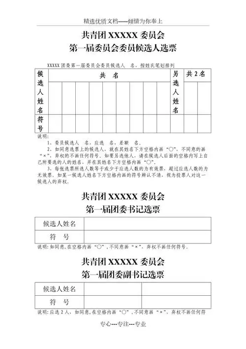 团委选票票样共1页