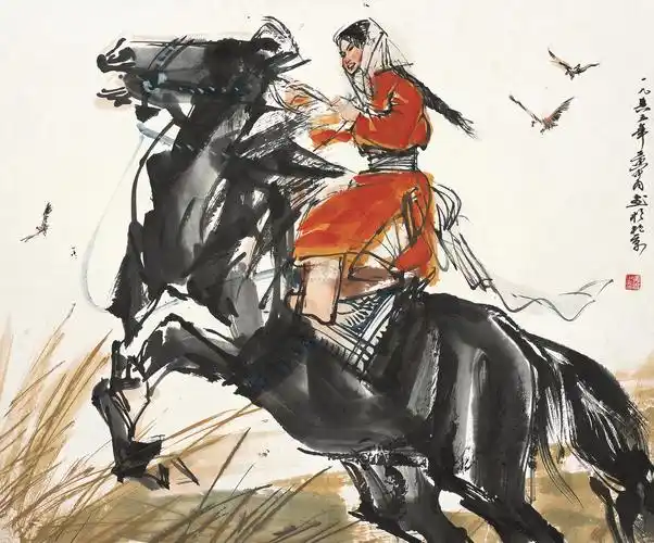 0468骑马图镜心设色纸本