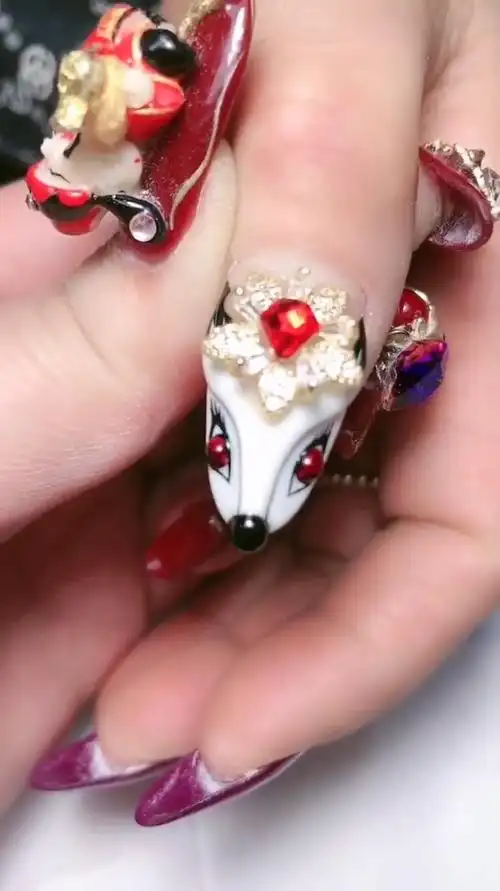 立体狐狸美甲教程