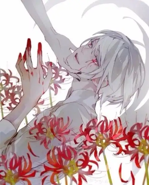 彼岸花二次元金木研白色重口味血腥美图动漫男生病态帅气好看可怕诡异