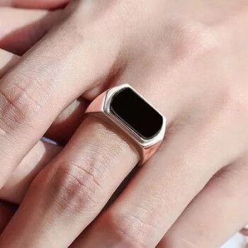 七帅墨翠戒指翡翠马鞍戒银镶玉石墨玉戒指简约指环男友礼品可调节翡1