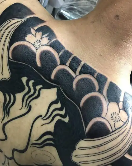 满背班若未完纹身图片背部新传统老传统纹身图案