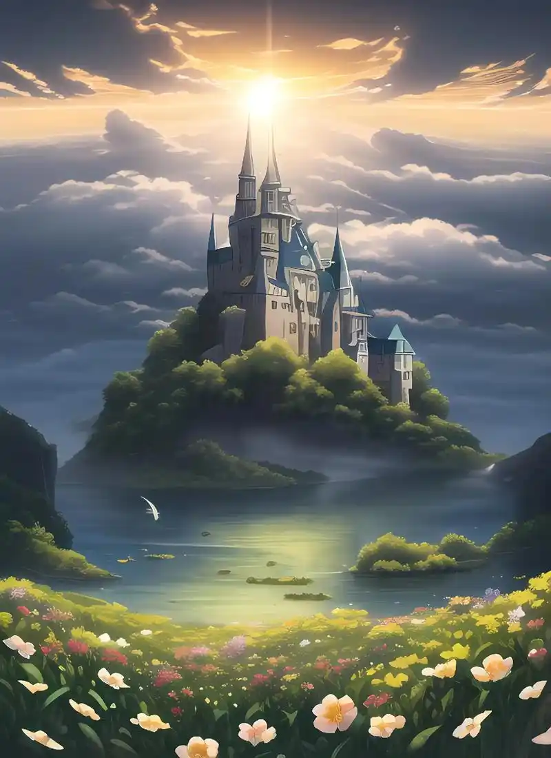 美丽城堡耸立,气势磅礴壮, 尖塔直冲云,石墙坚不可摧