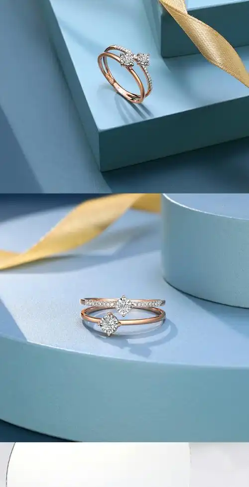 邂逅18k金钻石戒指钻戒叠戴双层双钻订婚女 14号 钻约12分【图片 价格