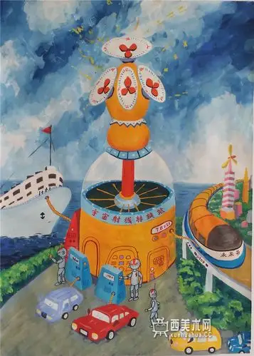 儿童获奖科幻画宇宙射线转能站赏析