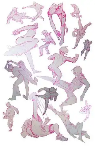 插画角色的格斗动作绘画参考,动感十足!