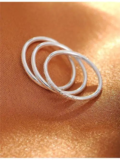 银戒指女999纯银三生三世足银潮食指素圈礼物光面简单细多圈尾戒 拍时