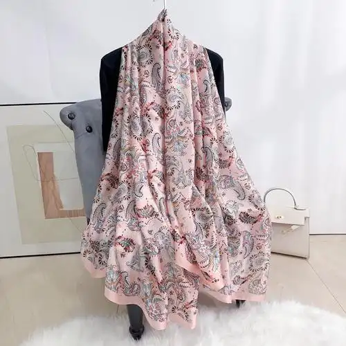 外贸印花丝巾女2024新款春夏大尺寸防晒纱巾仿真丝装饰披肩沙滩巾