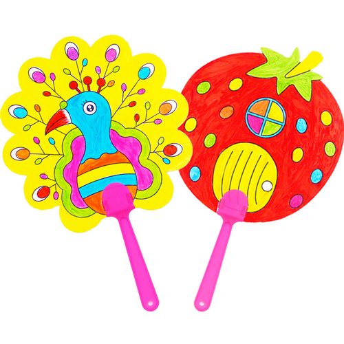 1万个儿童填色绘画扇diy手工涂鸦扇幼儿园空白折扇手工扇子卡通纸扇