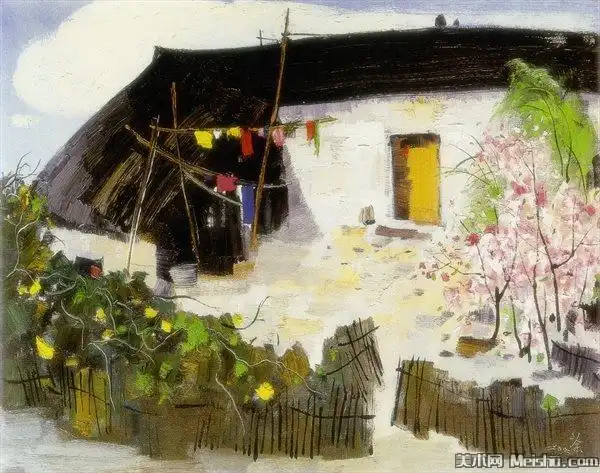 【印刷级】zsh9030165风景生活装饰画吴冠中作品水墨农家小院高清图片