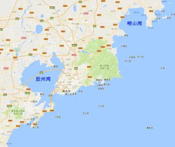 青岛海域 胶州湾(jiaozhou bay),中国,354平方公里 崂山湾(laoshan