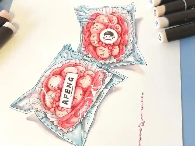 马克笔手绘是粉粉嫩嫩的贝壳马卡龙诶