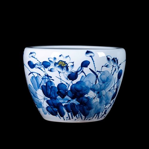 沃狮手绘景德镇陶瓷鱼缸青花瓷缸庭院大号水缸书画缸养睡莲荷花金鱼