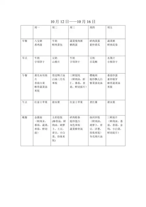 一日三餐两点幼儿园食谱