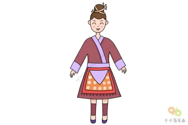 民族人物侗族女孩简笔画步骤图