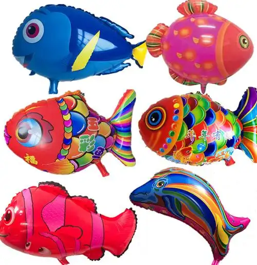 富贵有鱼卡通气球 升空气球 太空球 斑点鱼卡通飘空气球批發