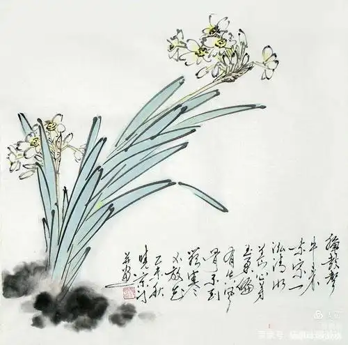 国画花鸟一水仙花