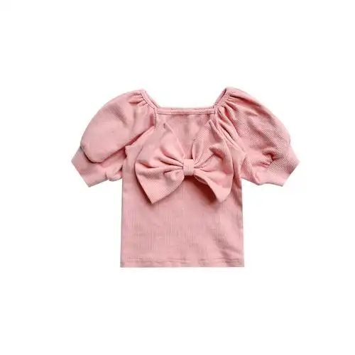 女宝短袖t恤大蝴蝶结淑女女童短袖上衣2021新款夏装洋气童装批发