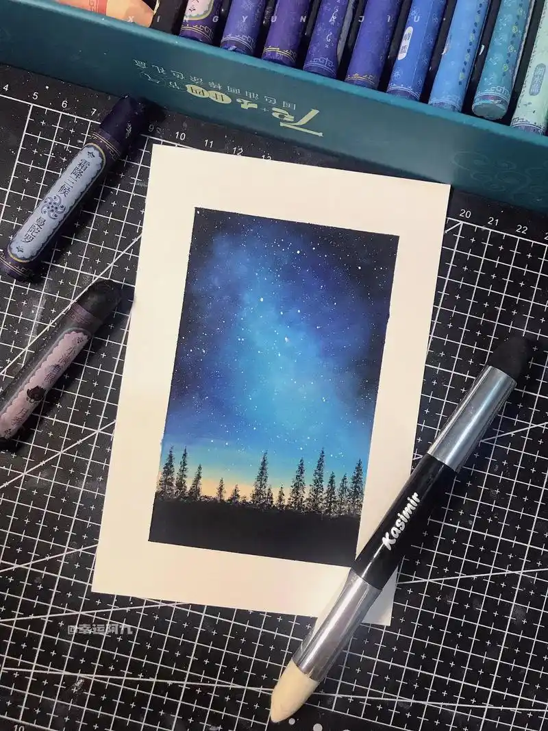 油画棒画|极光星空|图文步骤教程.基础色·适合新手入门的零基 - 抖音