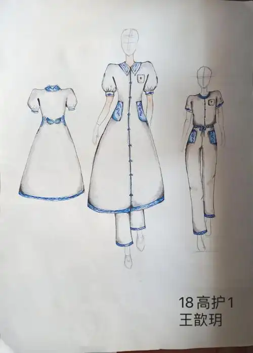 陈心怡下面请大家欣赏同学们美丽的设计:同学们心中的护士服是什么样